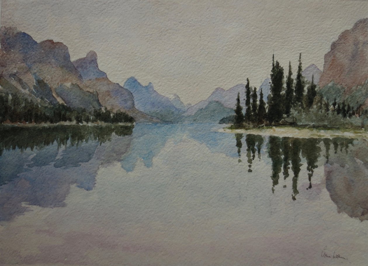 Maligne Lake, mod aften IMG_2026, 2016 (akvarel) af Clive Wilson