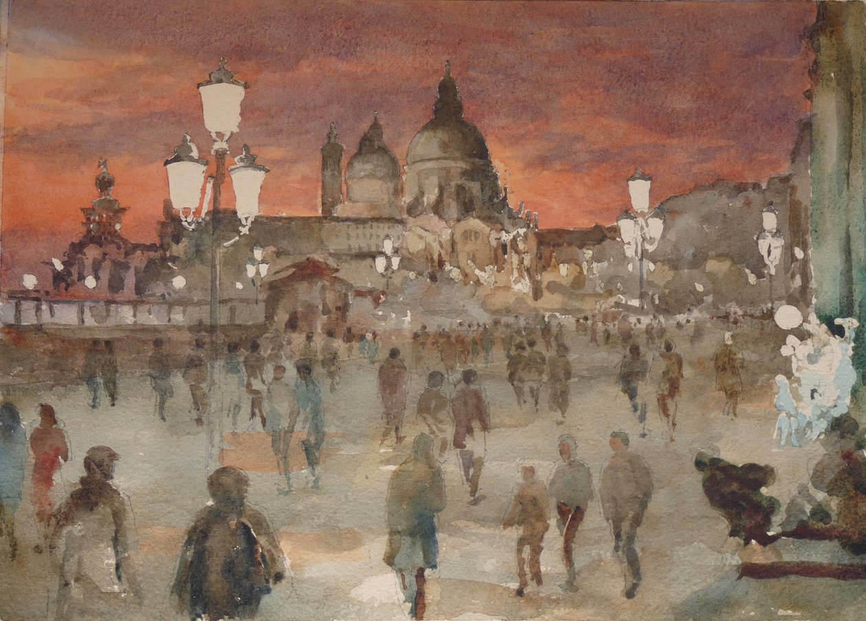 Riva Dei Schiavoni, juleaften, 2019 (akvarel) af Clive Wilson