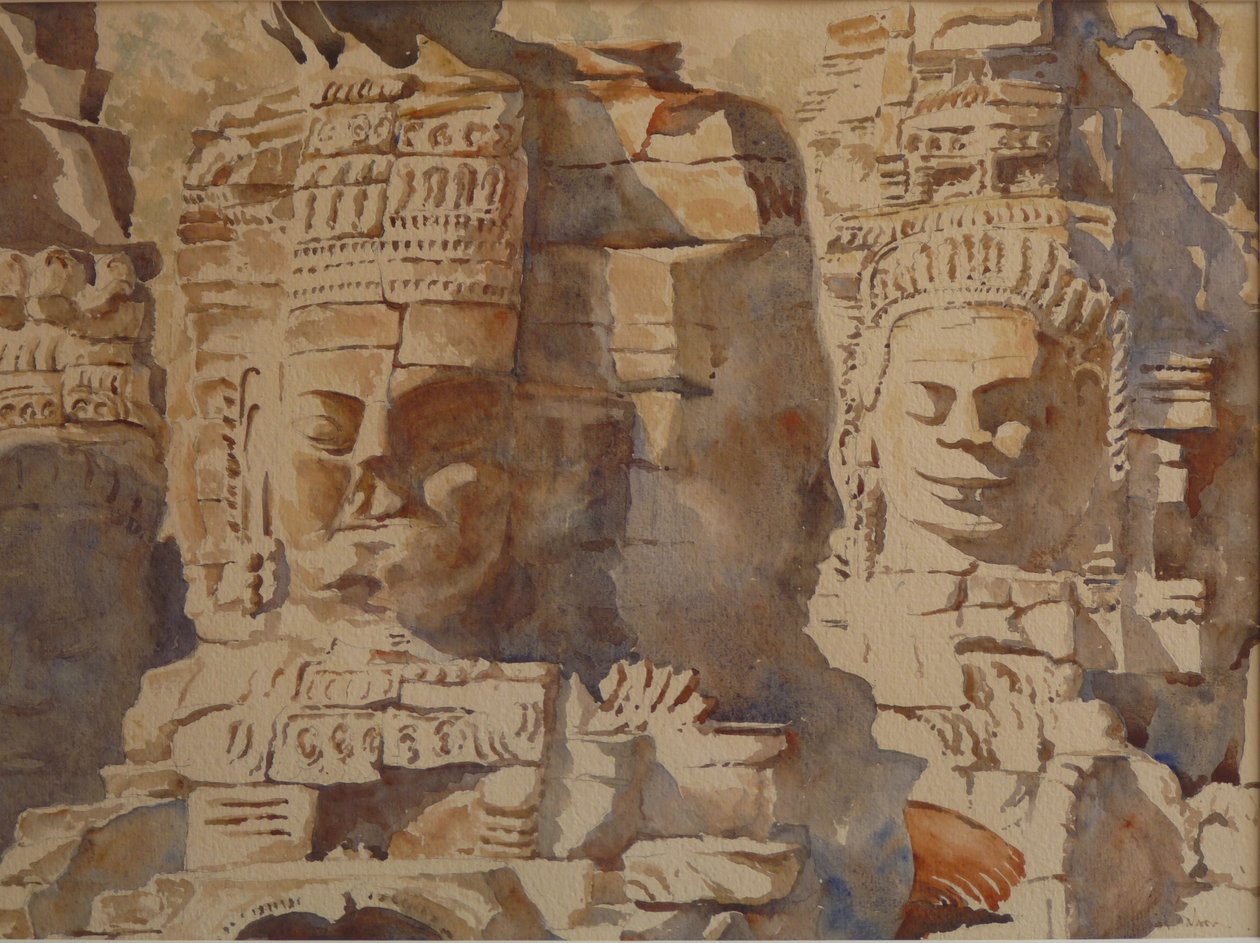 Bayon, Angkhor - Hvor mange ansigter, 2008 (akvarel) af Clive Wilson