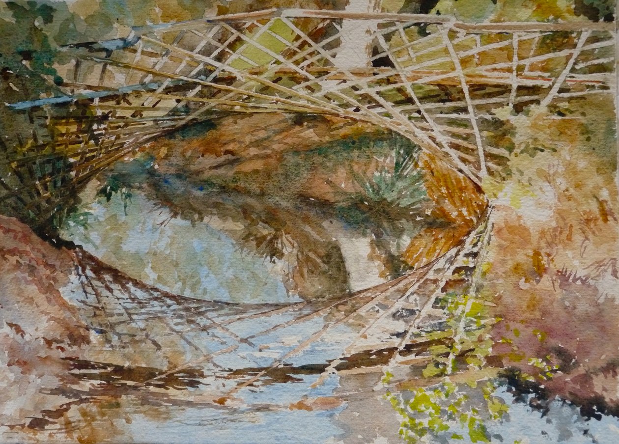 The Kingfisher Bridge - efterårsfarver, 2010 (akvarel) af Clive Wilson