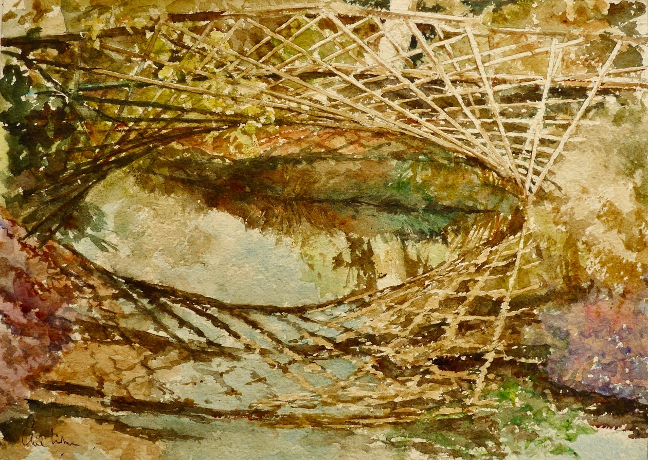 Kingfisher Bridge, Autumn Colours, 2021 (akvarelli) af Clive Wilson