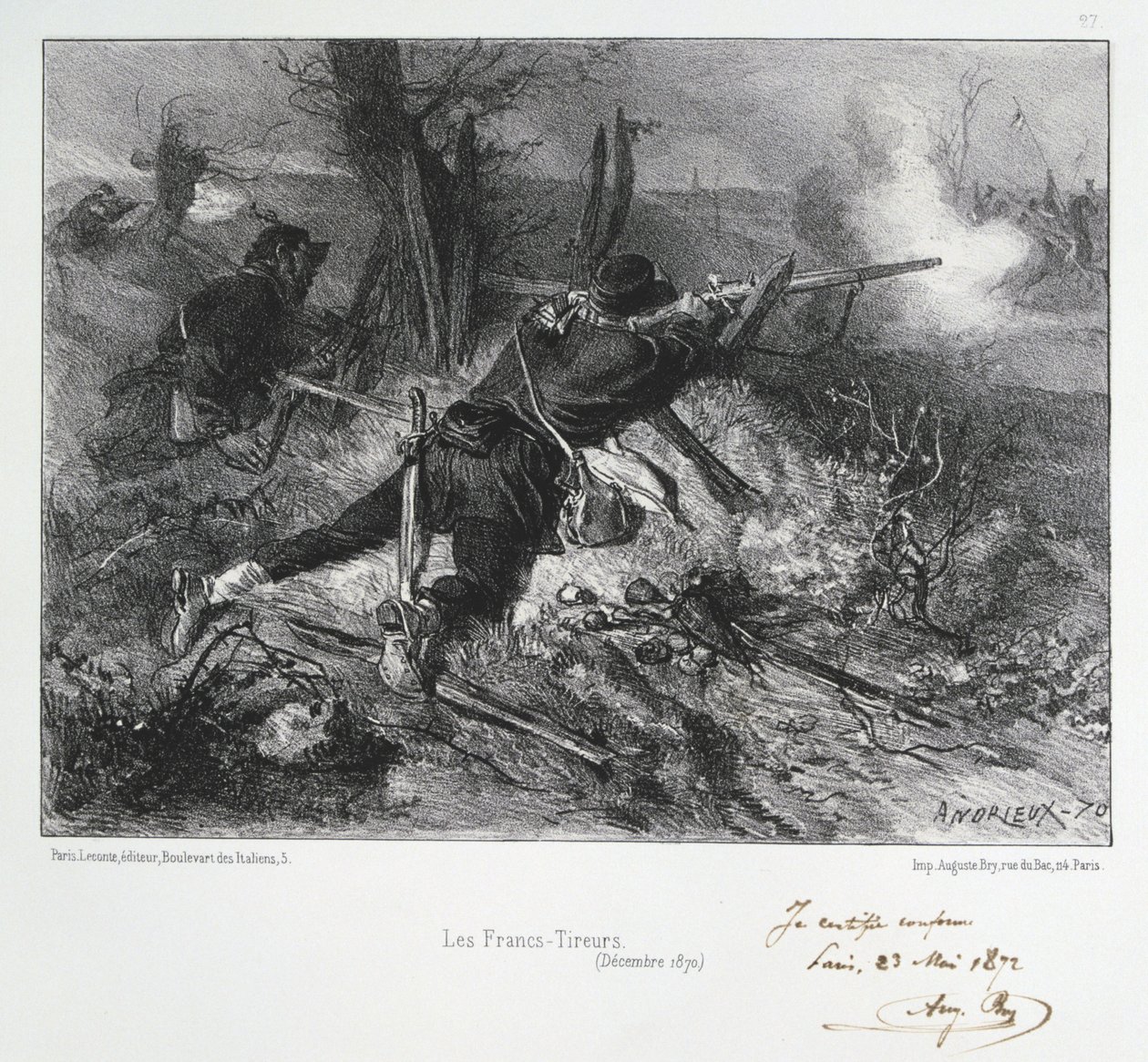 Fransk-preussisk krig 1870-1871: Franske riffelskytter. Fra en serie litografier af Clement August Andrieux om Gardes Nationales. af Clément Auguste Andrieux