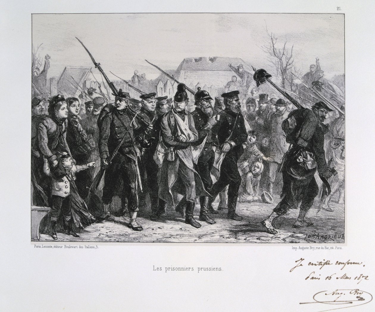 Fransk-preussisk krig 1870-1871: Preussiske krigsfanger. Fra en serie litografier af Clement August Andrieux om Gardes Nationales. af Clément Auguste Andrieux
