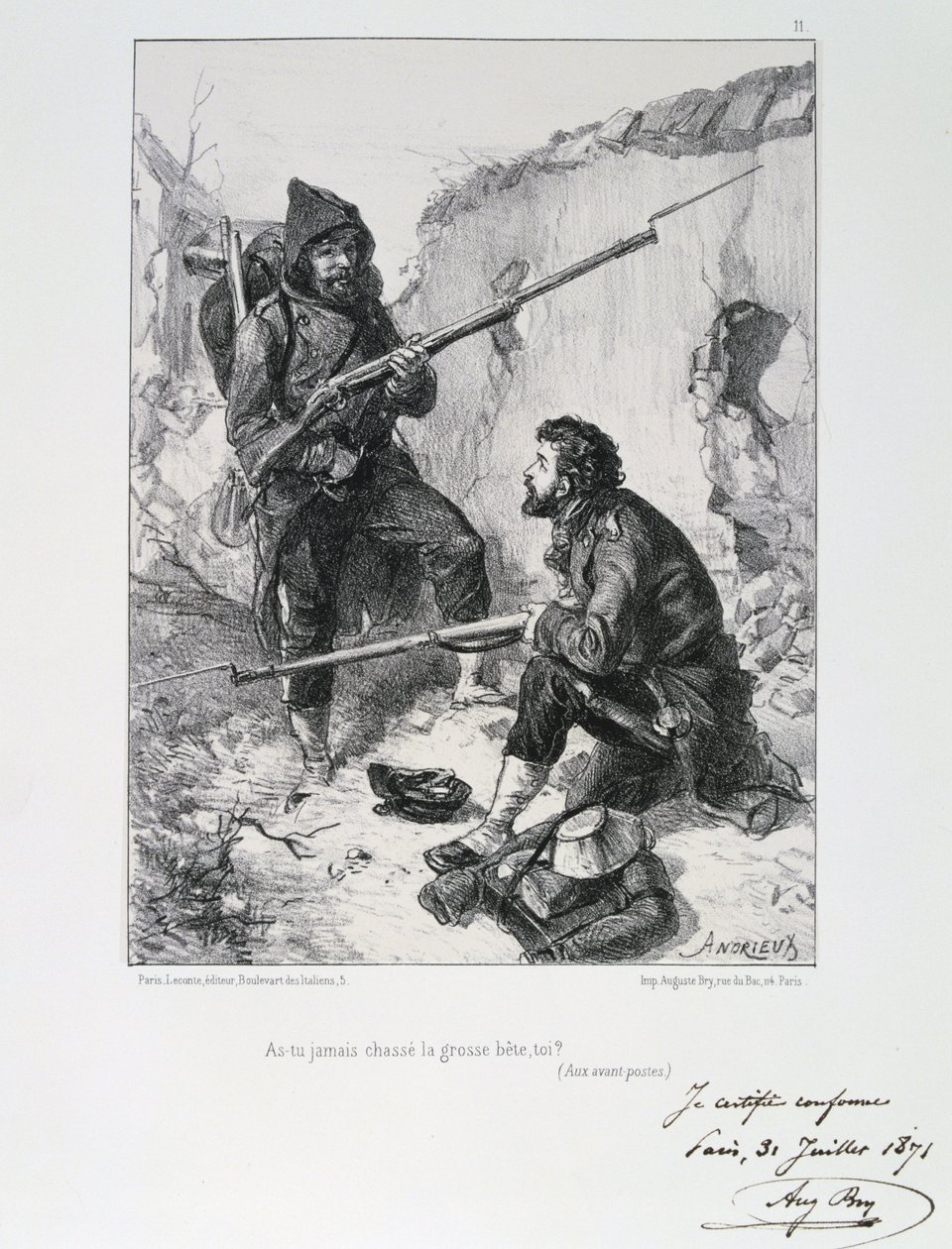 Den fransk-preussiske krig 1870-1871. Belejringen af Paris 19. september 1870-28. januar 1871. Garde Mobile ankommer for at hjælpe med at forsvare Paris, september 1870. Fra en serie litografier af Clement August Andrieux om Gardes Nationales. af Clément Auguste Andrieux