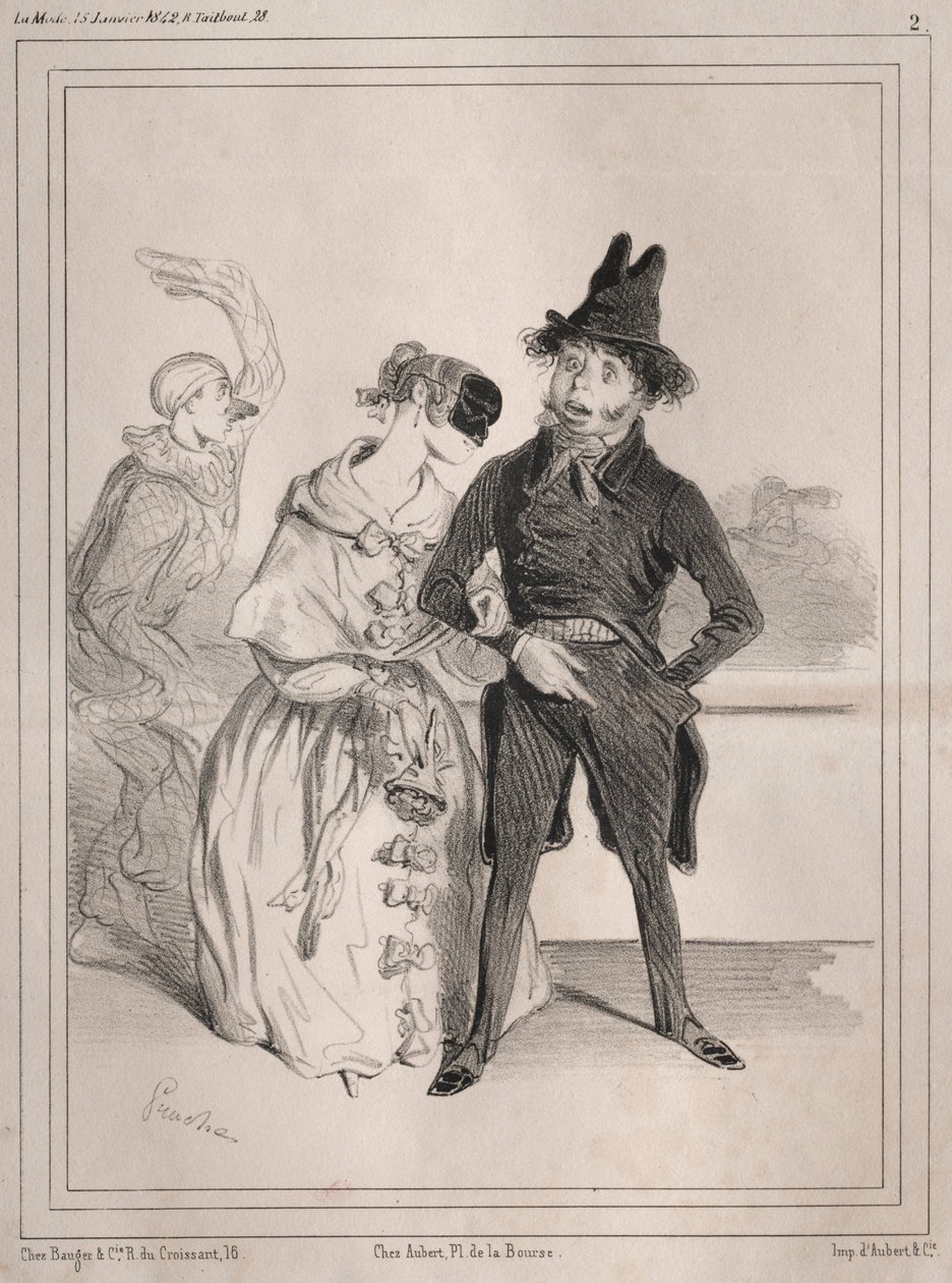 Carnival pochades: Det er enestående! hun fortæller mig, at jeg er Philibert Désormeaux, 1842. af Clémente Pruche
