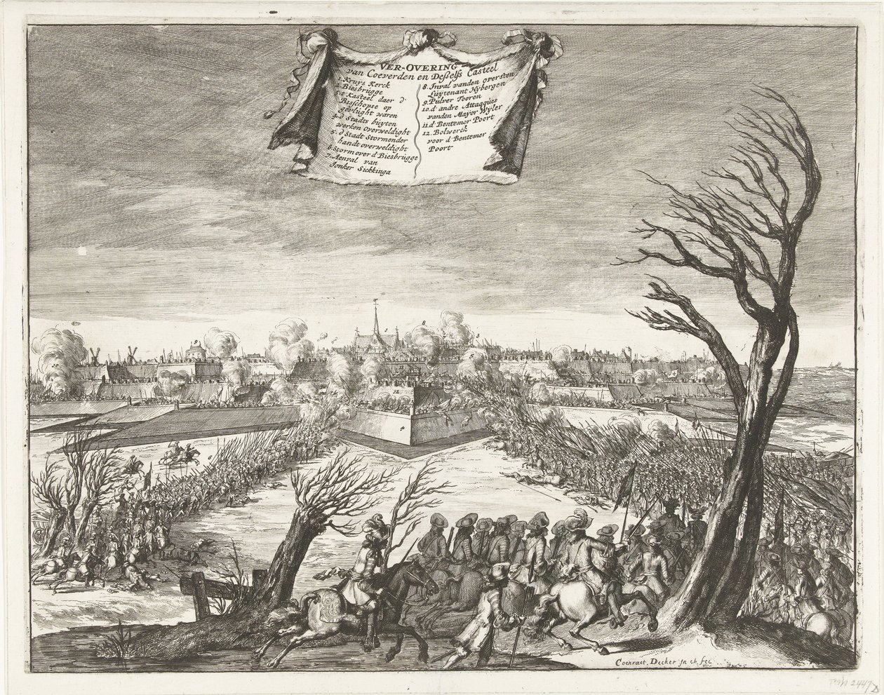 Storming og erobring af Coevorden den 30. december 1672 Coevorden og Deßelfs Casteel (titel på objekt) af Coenraet Decker