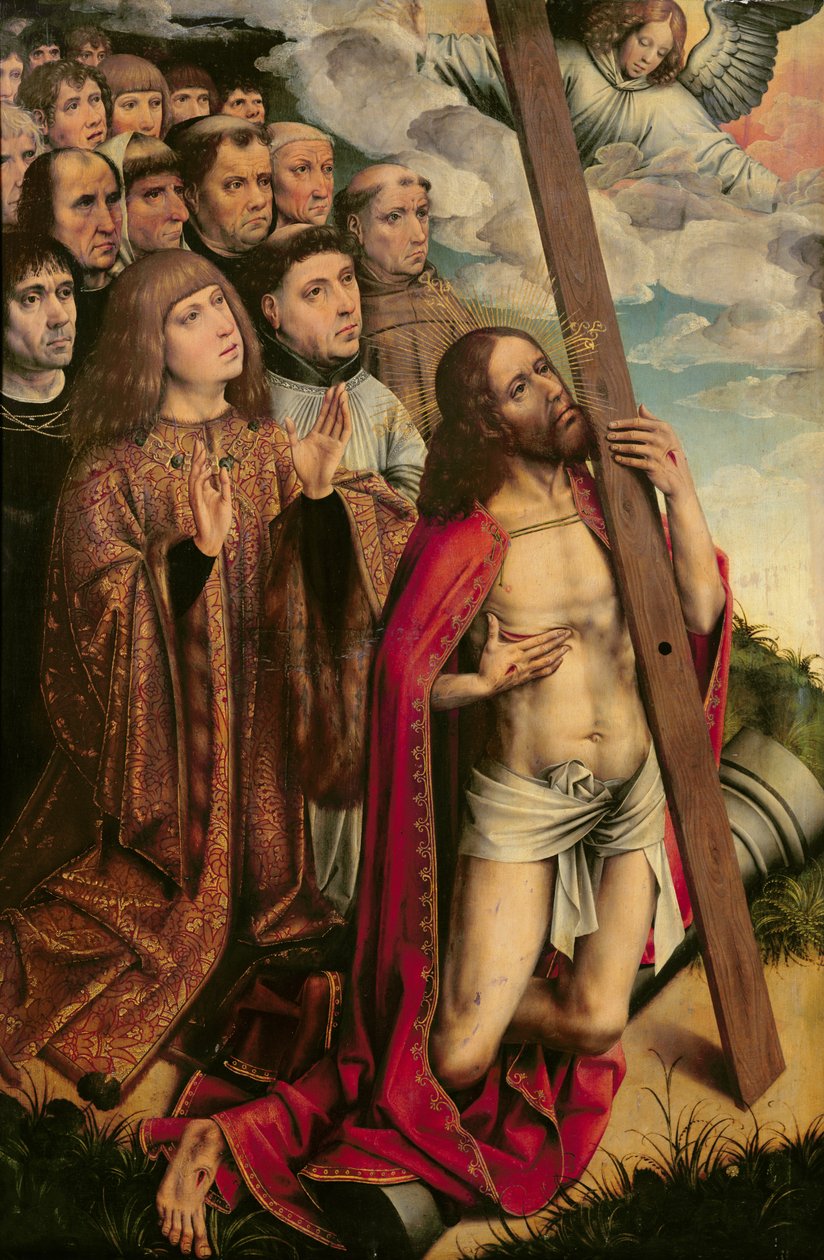 Kristus formidleren med Filip den smukke (1478-1506) og hans følge, venstre panel fra en altertavle (se også 223221) af Colijn de Coter