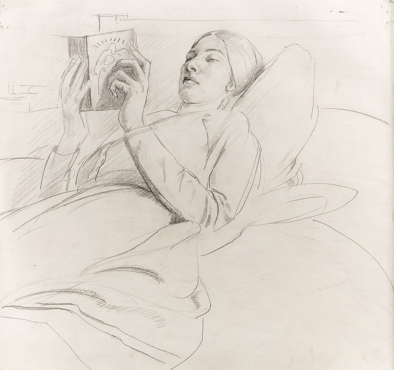 Portræt af Winifred Knights (1899-1947) læsning, ca. 1921 af Colin Unwin Gill