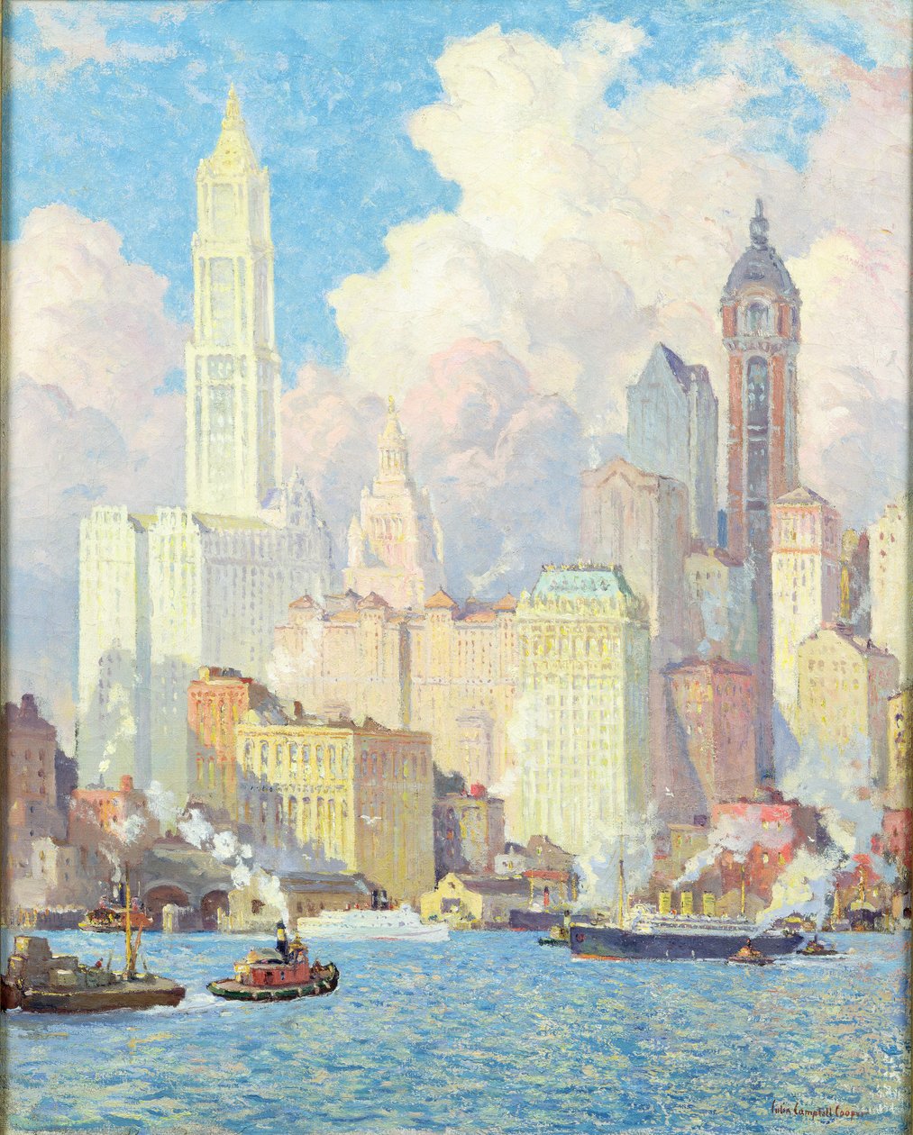 Hudson River Waterfront, New York af Colin Campbell Cooper