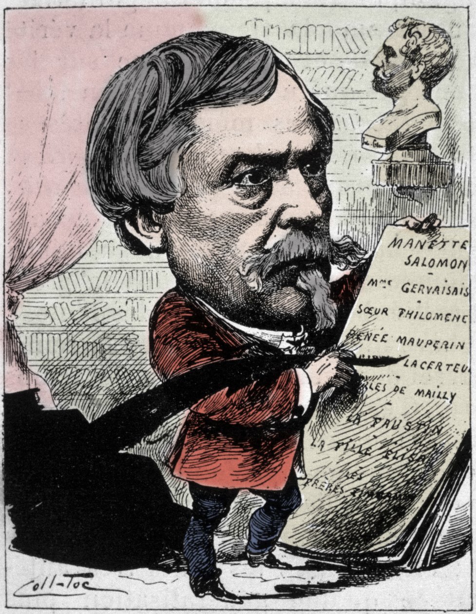 Tegneserie, der forestiller forfatteren Edmond de Goncourt (1822-1896) fra "The Men of Today" Tegning af Coll-Toc (Collignon og Tocqueville). 1892 af Coll Toc