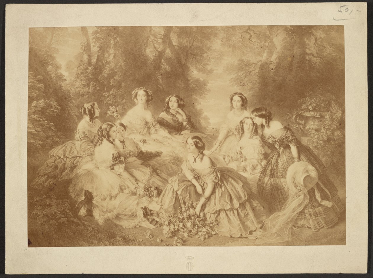 "Kejserinde Eugenie omgivet af sine tjenestedamer" af Franz Xaver Winterhalter af Comte Olympe Aguado