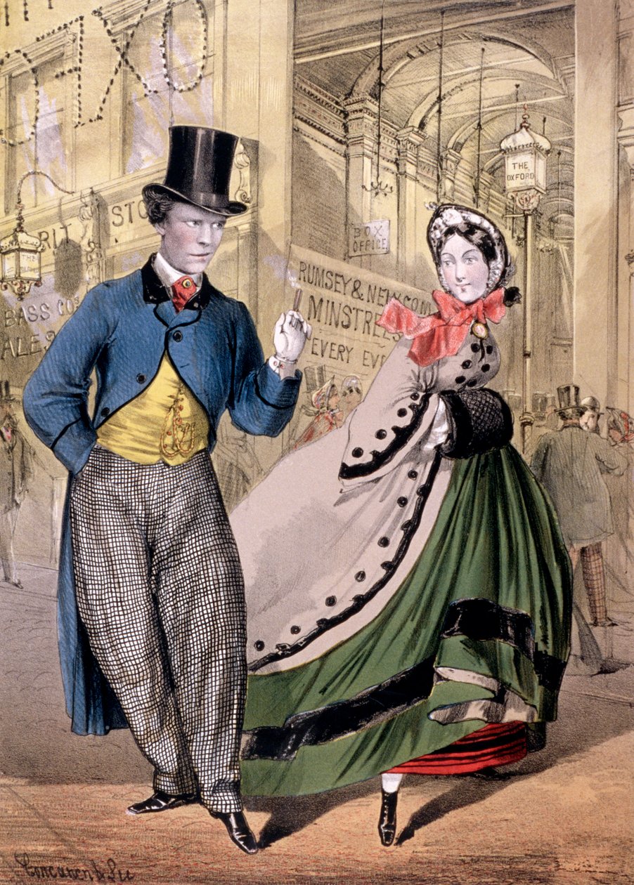 En dame og en herre ved indgangen til Oxford Music Hall, Oxford St, Westminster, c1860 af Concanen and Lee