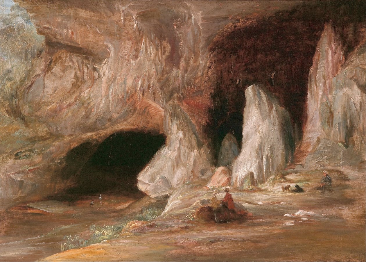 Stalagmit -søjler ved den sydlige indgang til Burrangalong -hulen af Conrad Martens