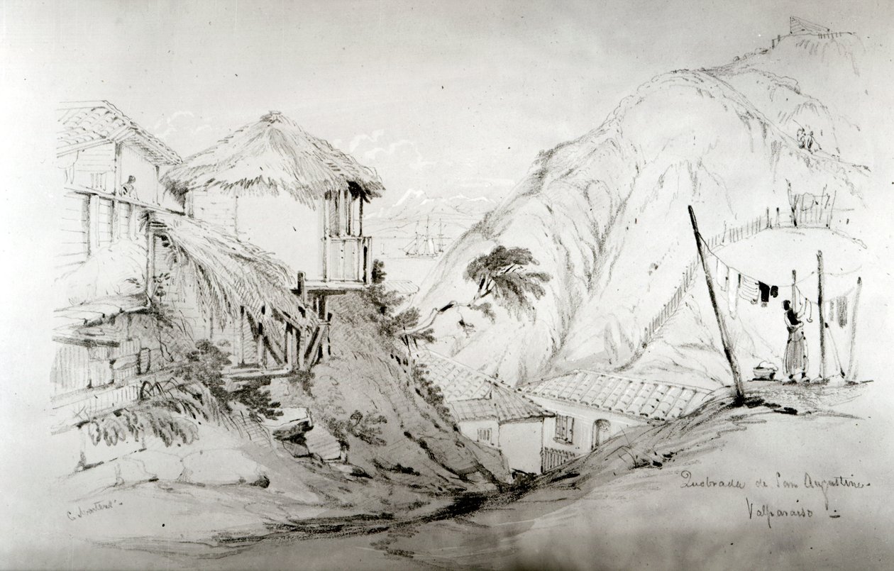 Udsigt over Valparaiso, 1834 (blyant og wc på papir) af Conrad Martens