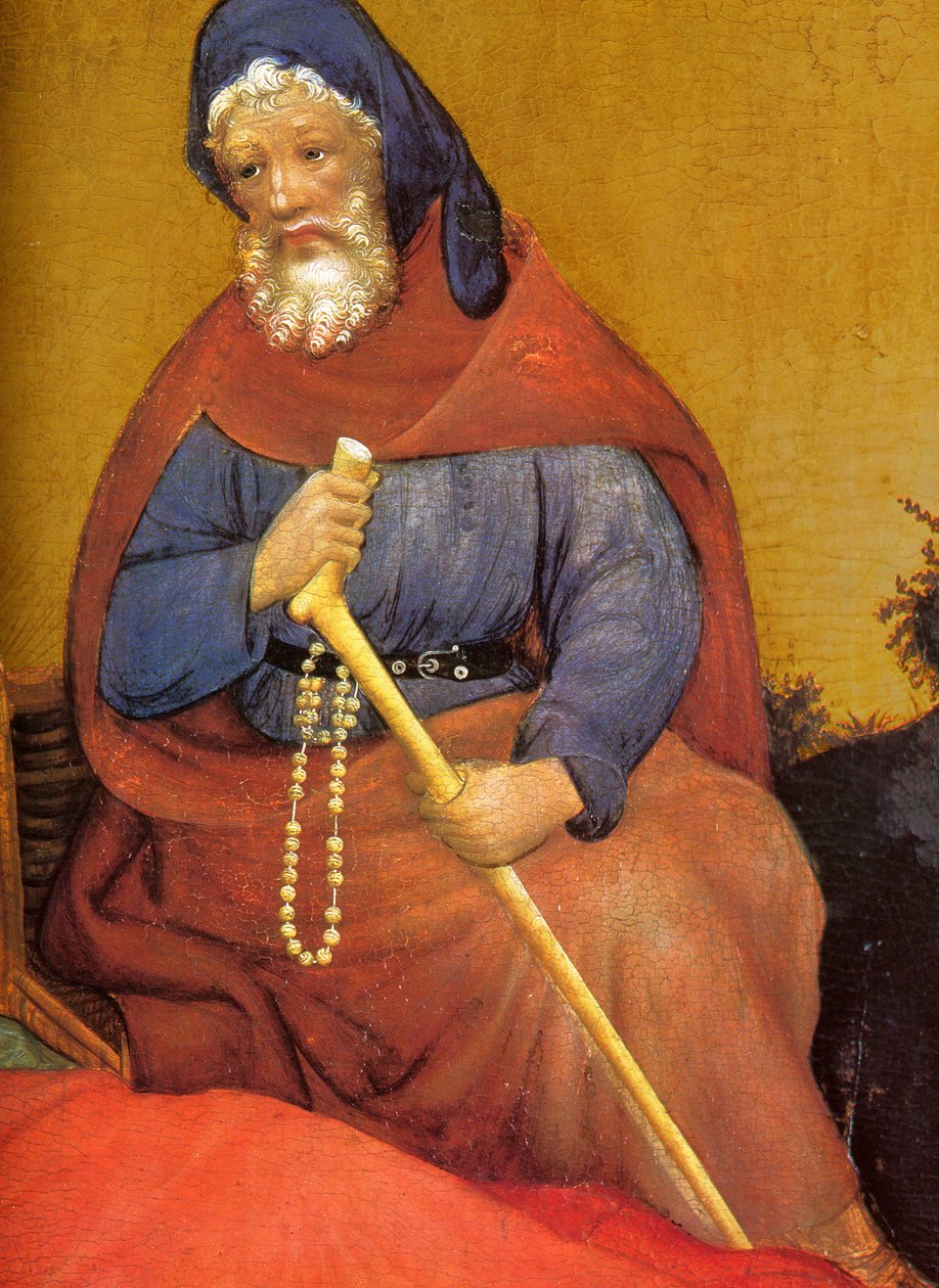 Dortmund, Marienkirche, Konrad von Soest, Marienaltar, midterpanel, detaljer (Josef) af Conrad von Soest