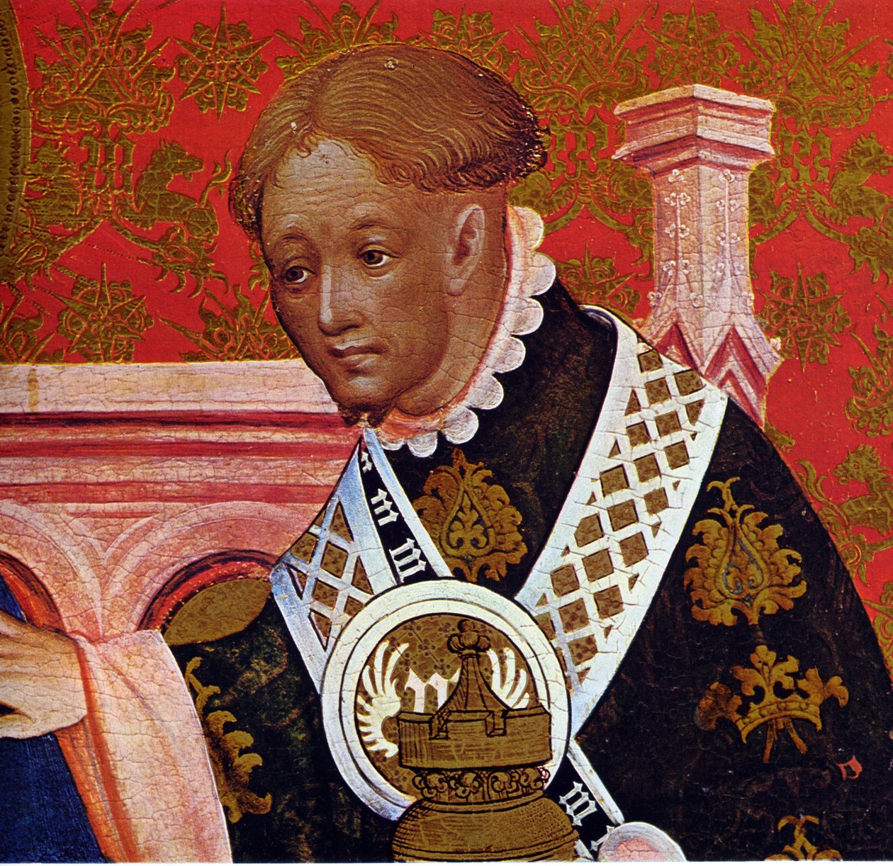 Marienkirche Dortmund, Marien -alteret af Conrad von Soest, højre panel, uddrag af tilbedelsen af ​​magi af Conrad von Soest