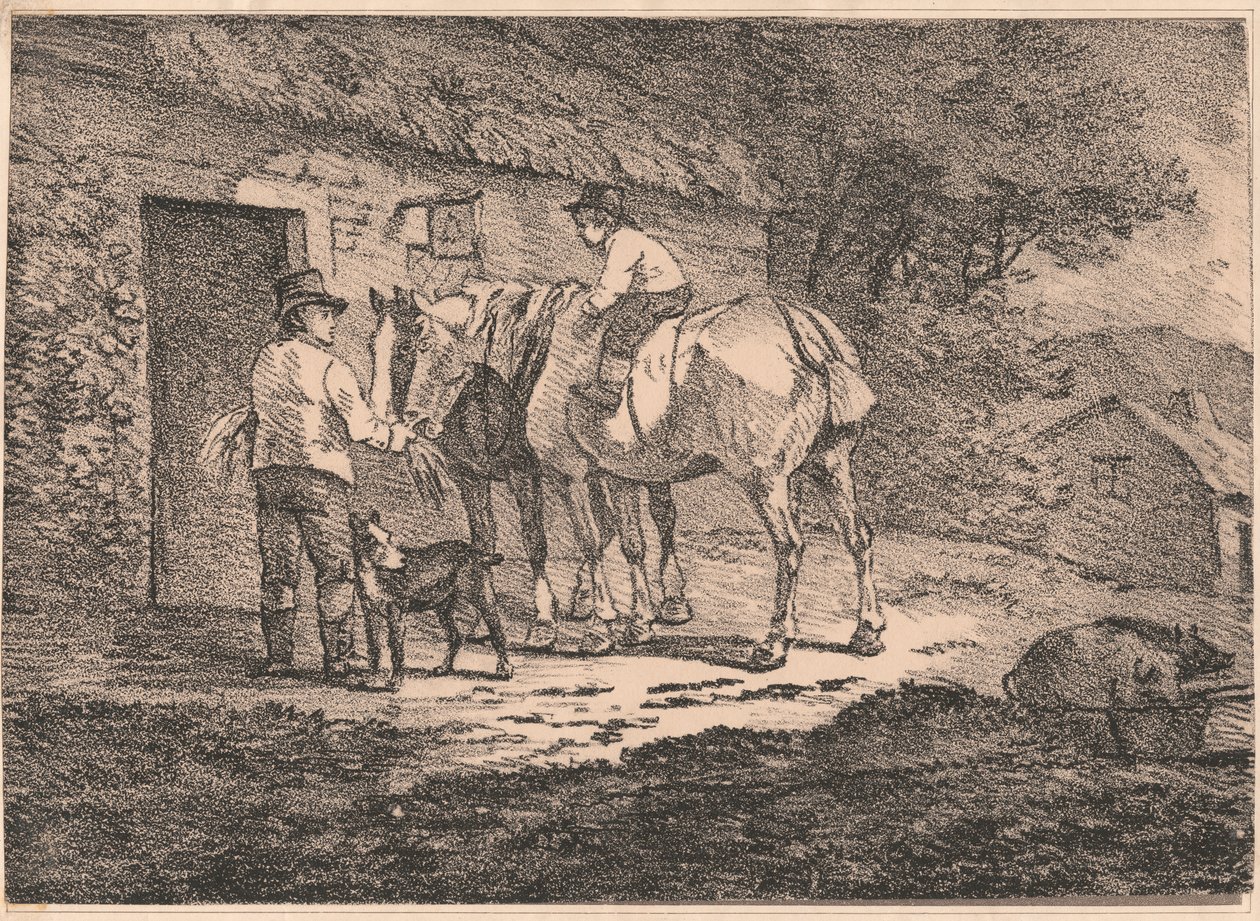 Heste ved Cottages Door af Conrad Gessner