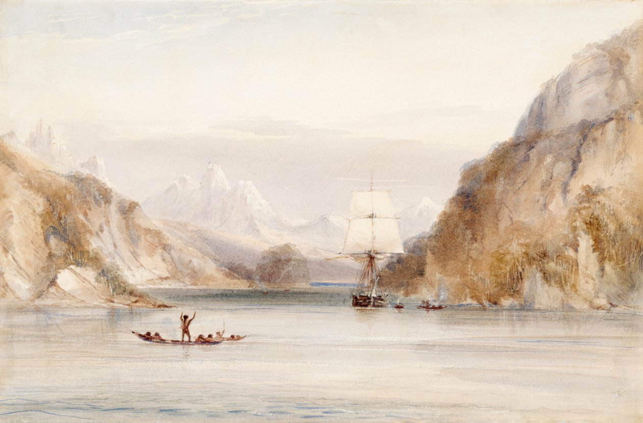 Beagle i Murray Narrow, Tierra del Fuego (akvarel på papir) af Conrad Martens