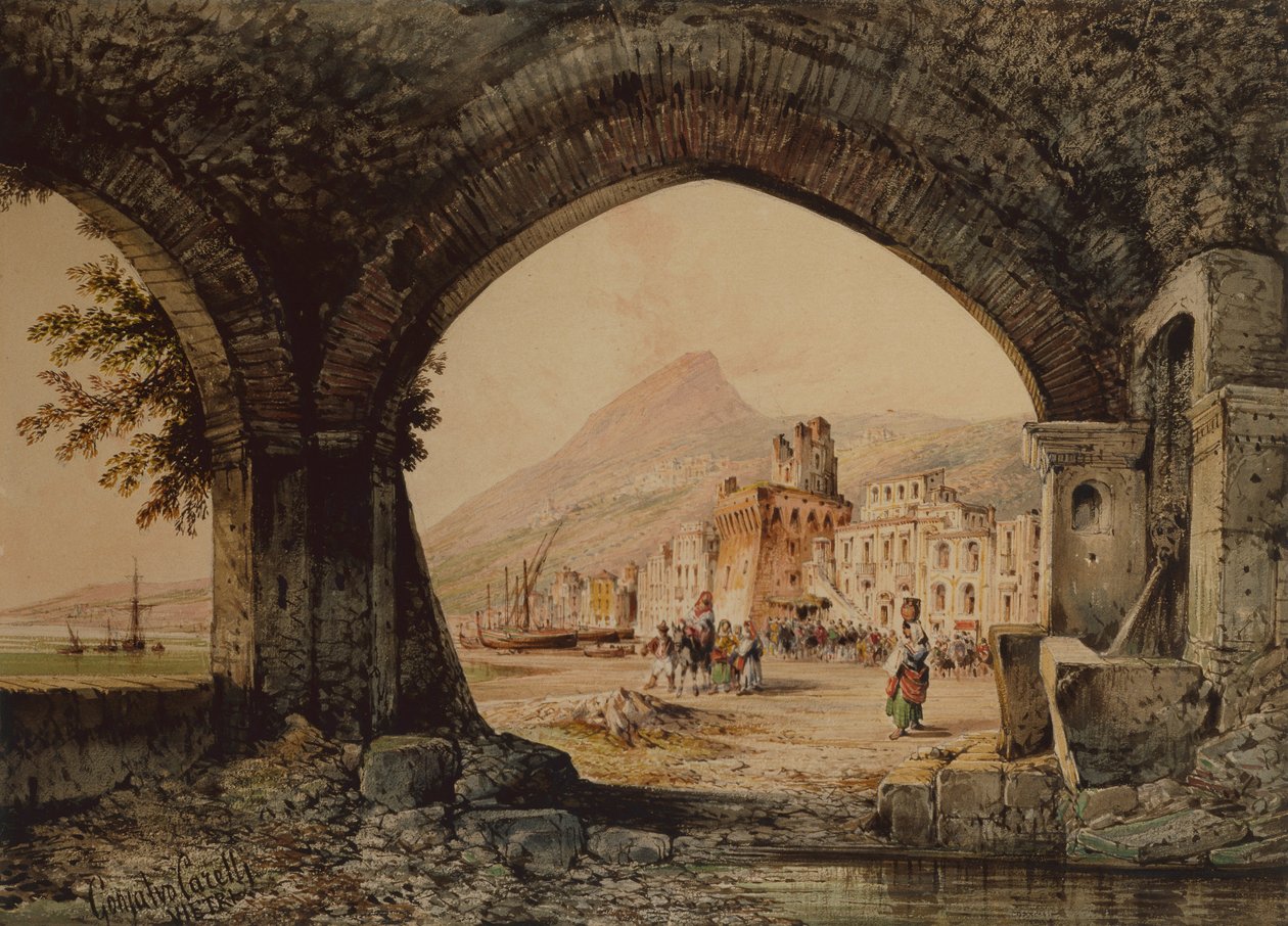 A Village Assembly, Italien (blyant og akvarel) af Consalvo Carelli