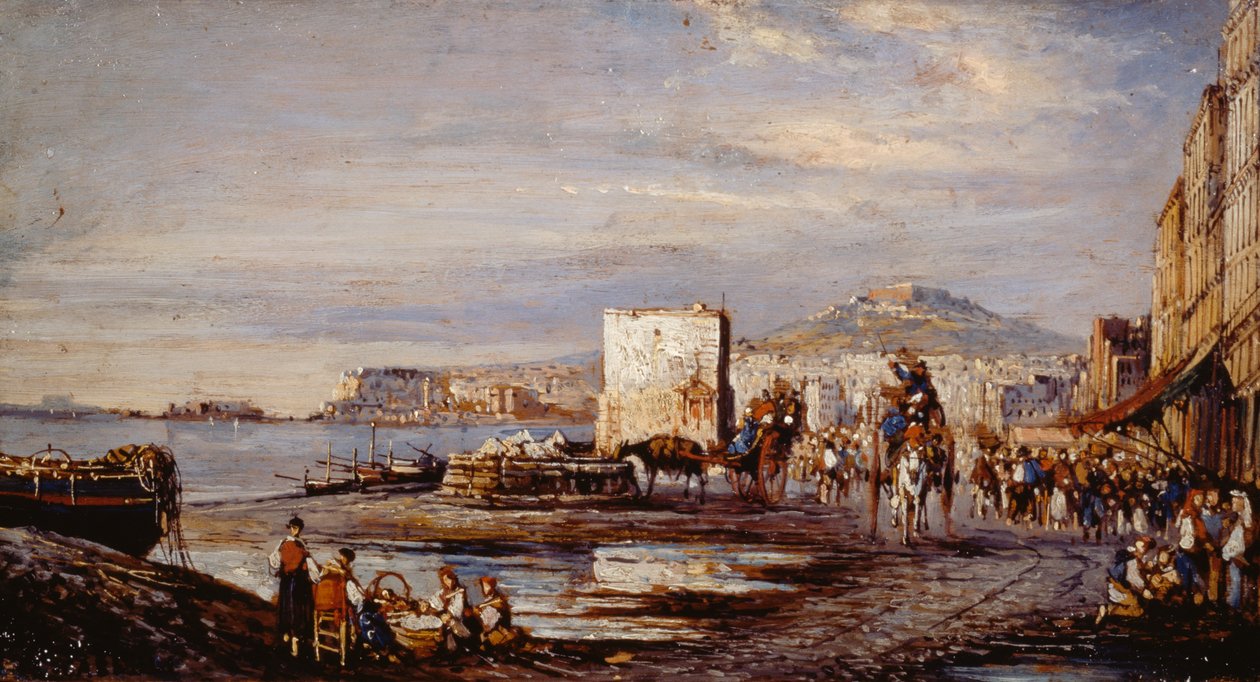 Napoli fra Marinella (olie på lærred) af Consalvo Carelli