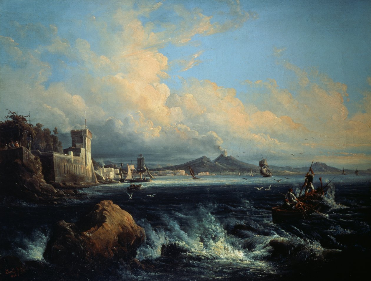 Napoli set fra Posillipo (olie på lærred) af Consalvo Carelli