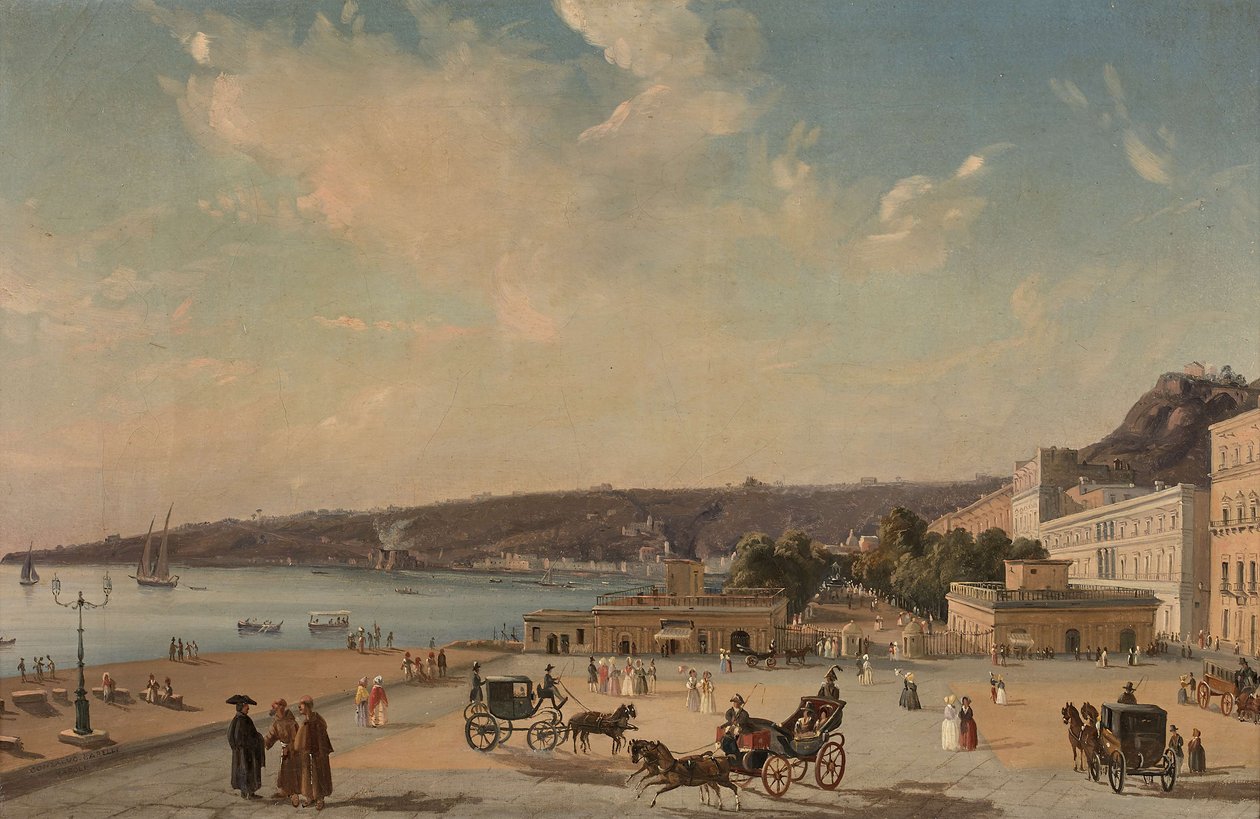 Udsigt over haverne i Villa Reale, Napoli. af Consalvo Carelli