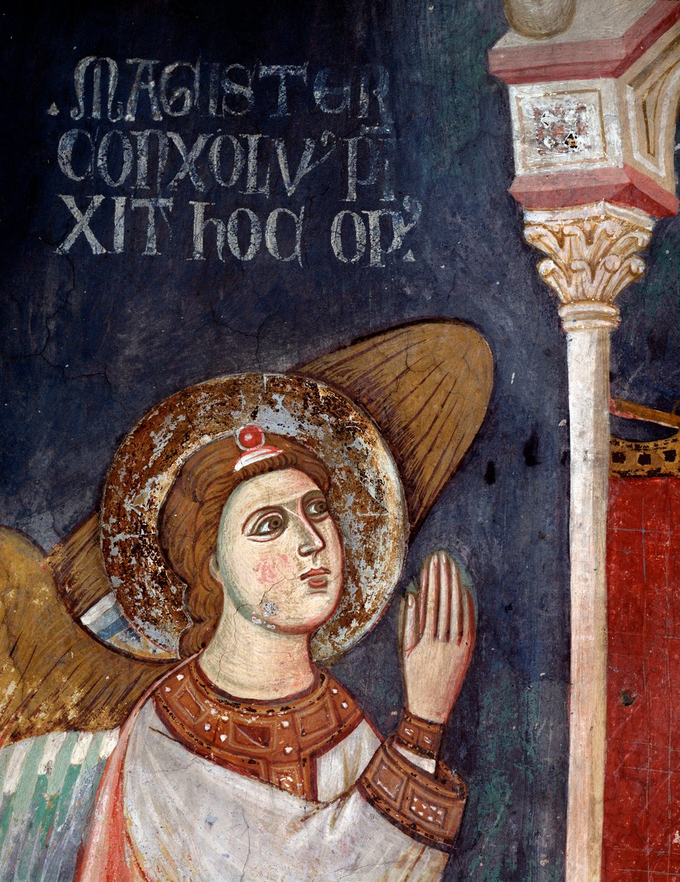 Jomfru med barn omgivet af engle, detalje af en engel - fresco af Consolo 