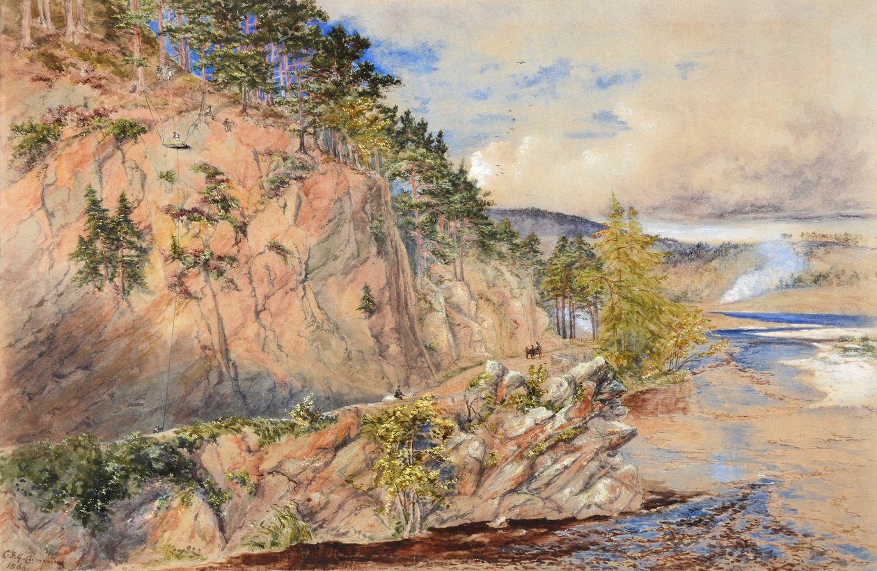 Rock of Craig Ellachie på Spey-floden af Constance Frederica Gordon-Cumming