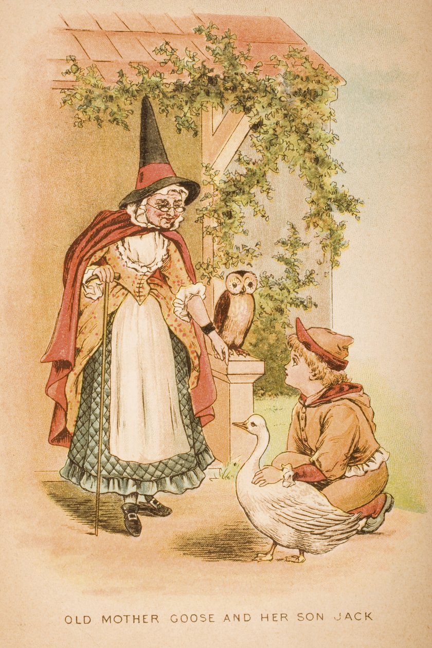 Gammel gåsemor og hendes søn Jack, forsiden af "Old Mother Goose