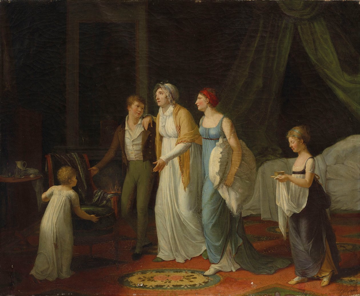 En rekonvalescent mor passet af sine børn (olie på lærred) af Constance Marie Charpentier