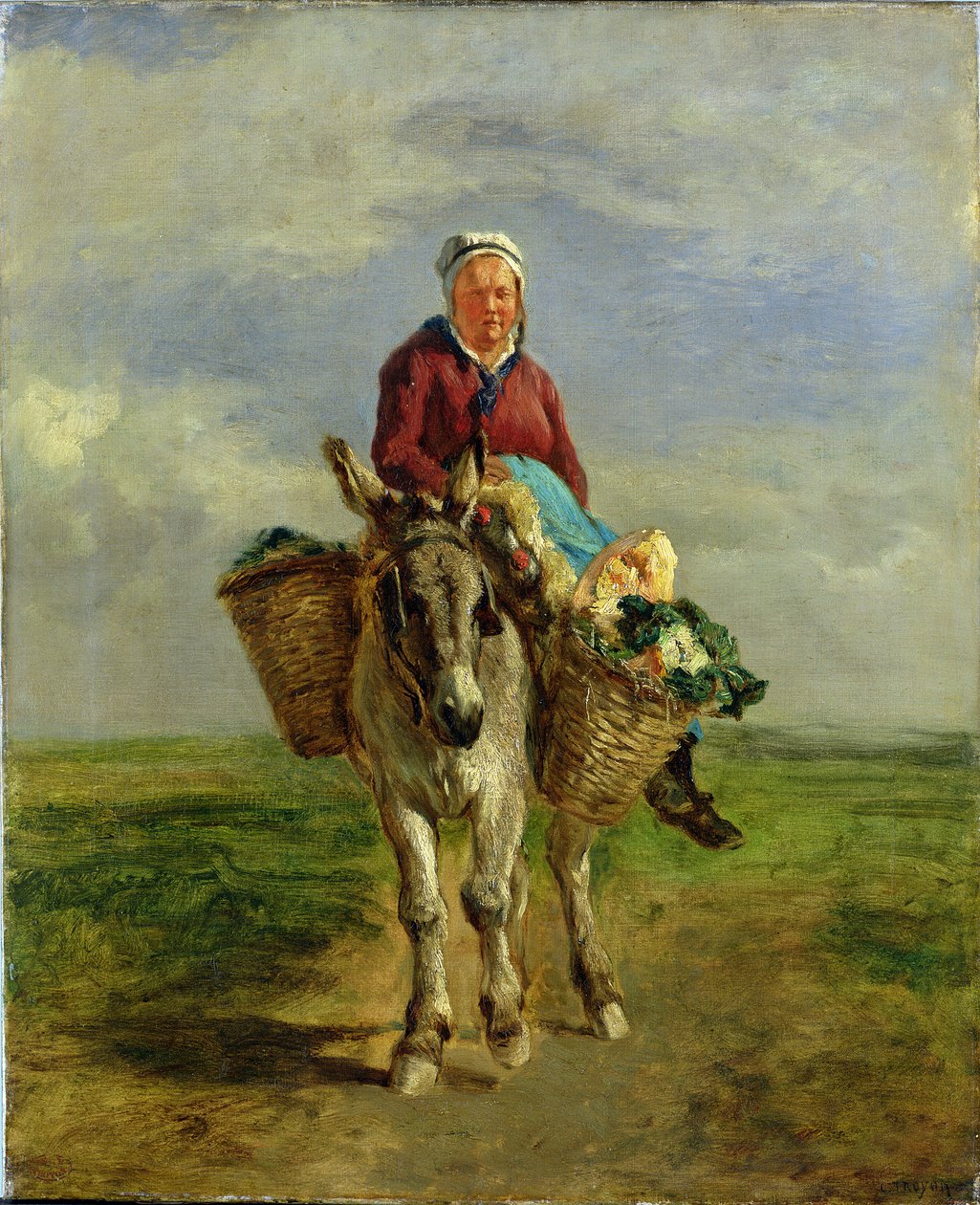 Landkvinde, der rider på et æsel af Constant Emile Troyon