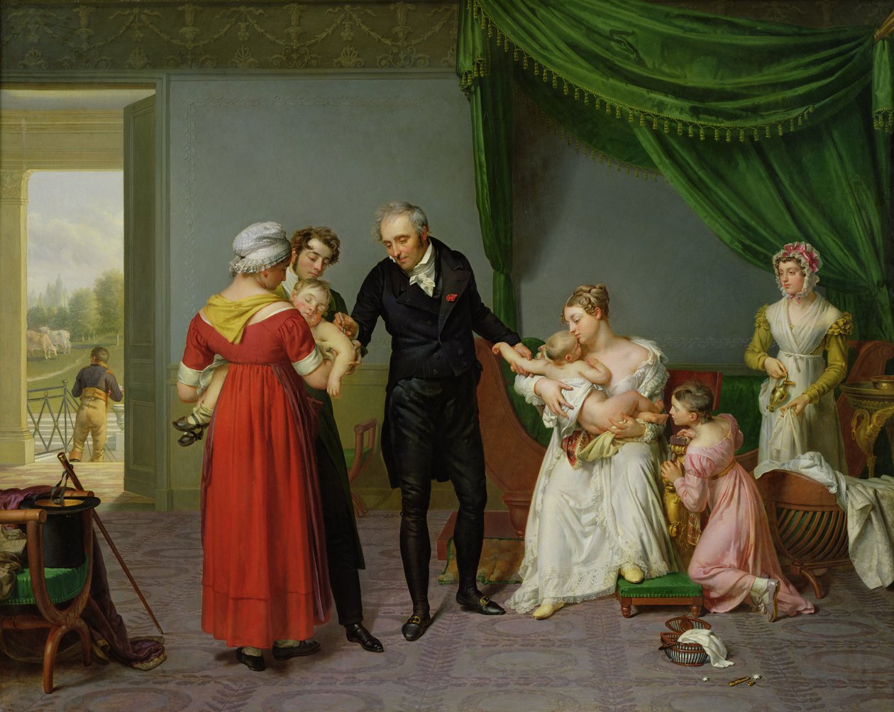 Baron Jean Louis Alibert (1768-1837) udfører vaccinationen mod kopper i Chateau of Liancourt, ca. 1820 af Constant Joseph Desbordes