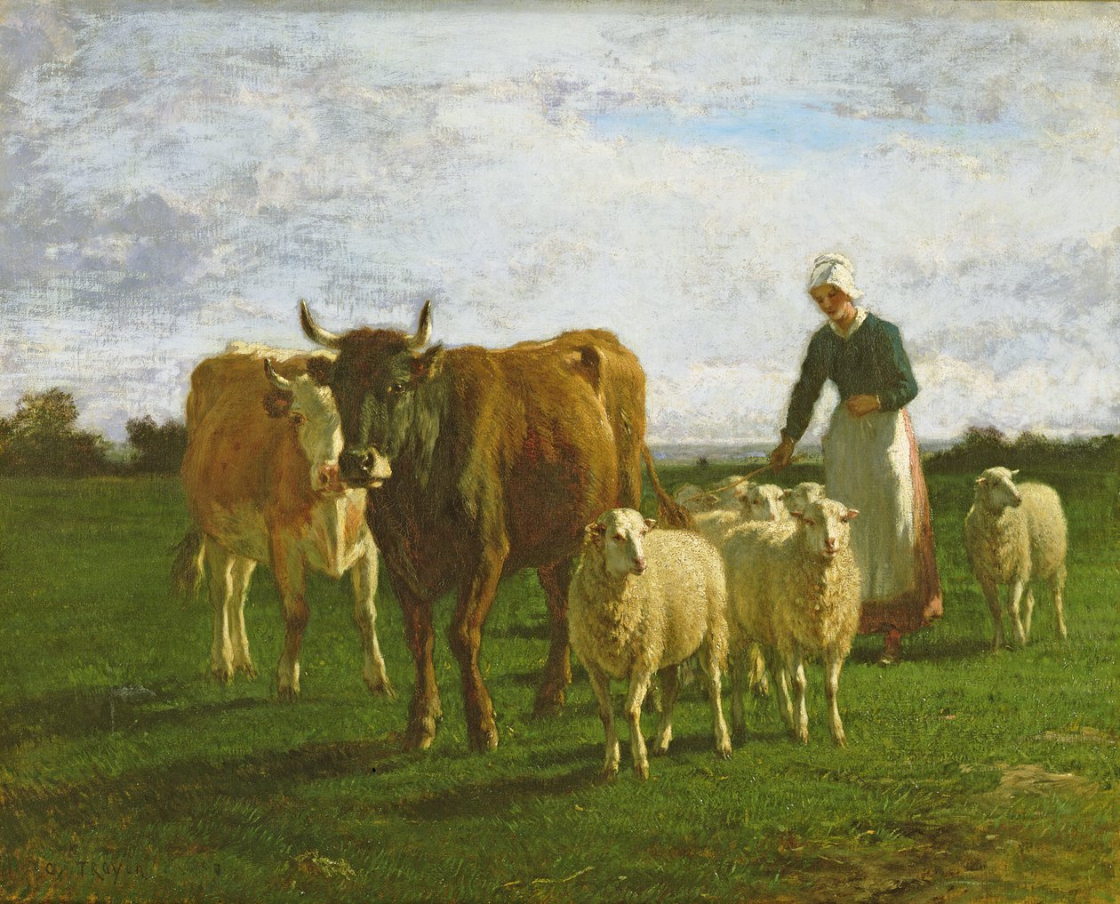 Aften, drive kvæg, 1859 af Constant Emile Troyon