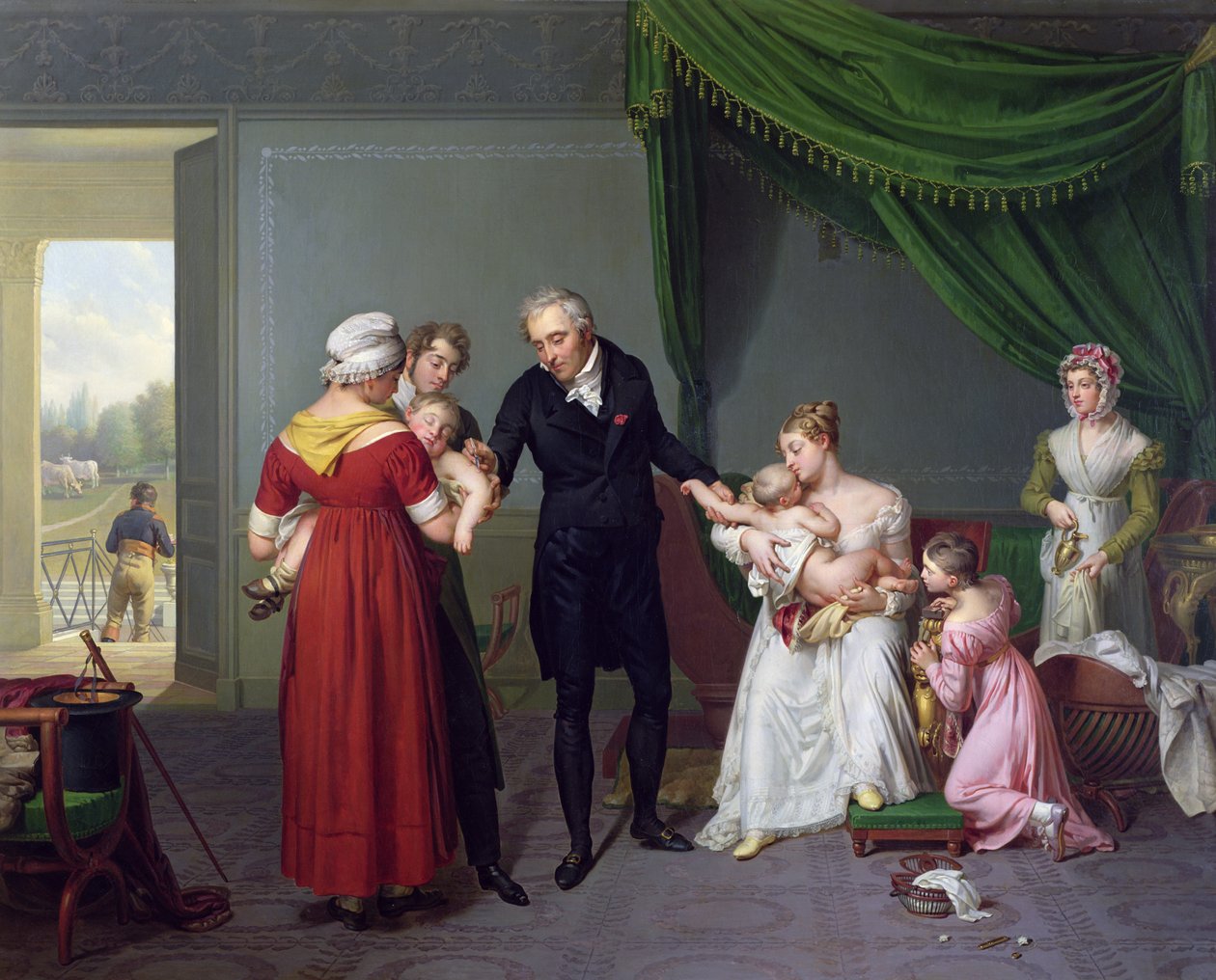 Baron Jean Louis Alibert (1768-1837) udfører vaccinationen mod kopper i Chateau of Liancourt, ca. 1820 af Constant Joseph Desbordes