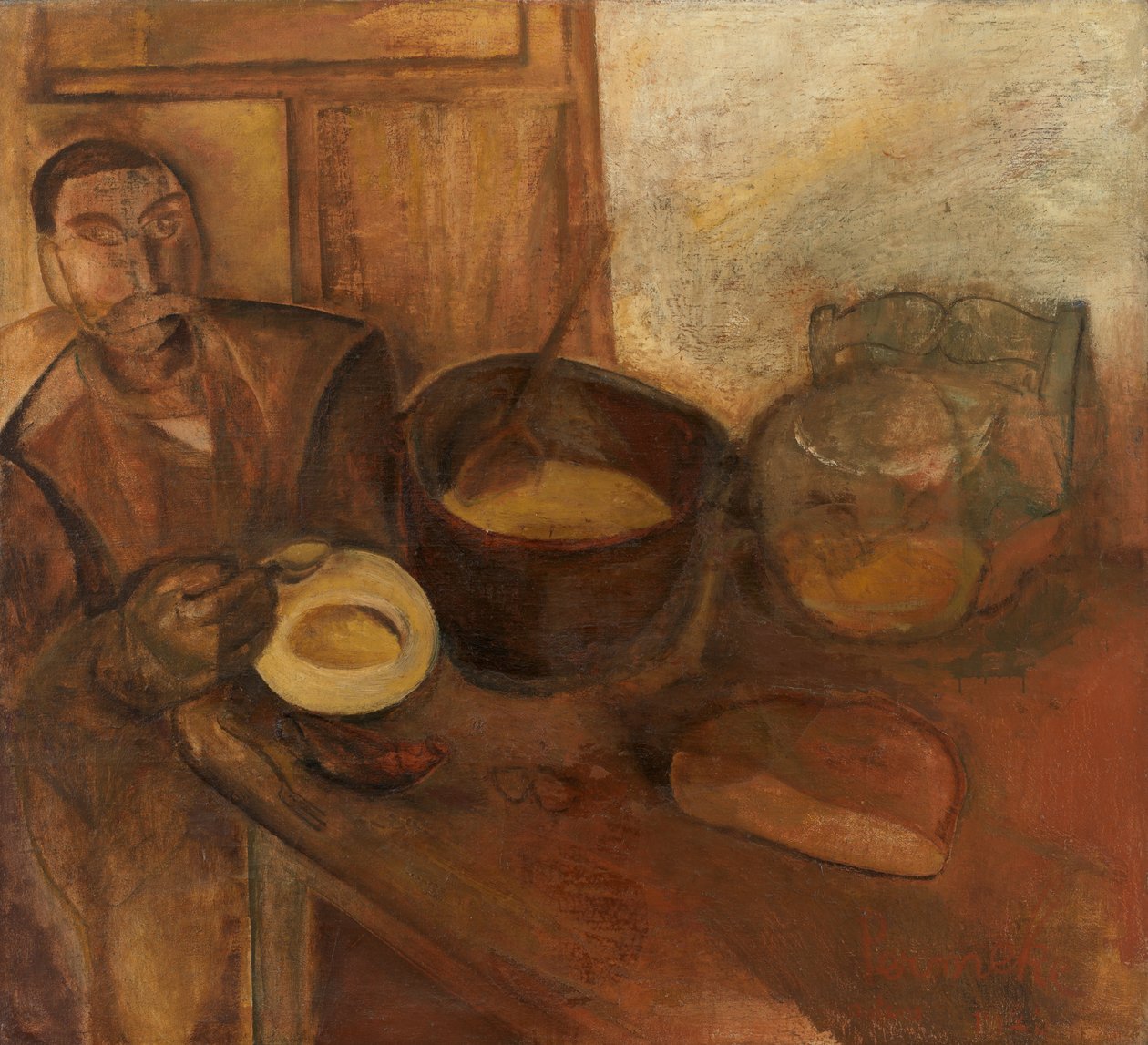 Mand, der spiser mælksuppe (olie på lærred) af Constant Permeke