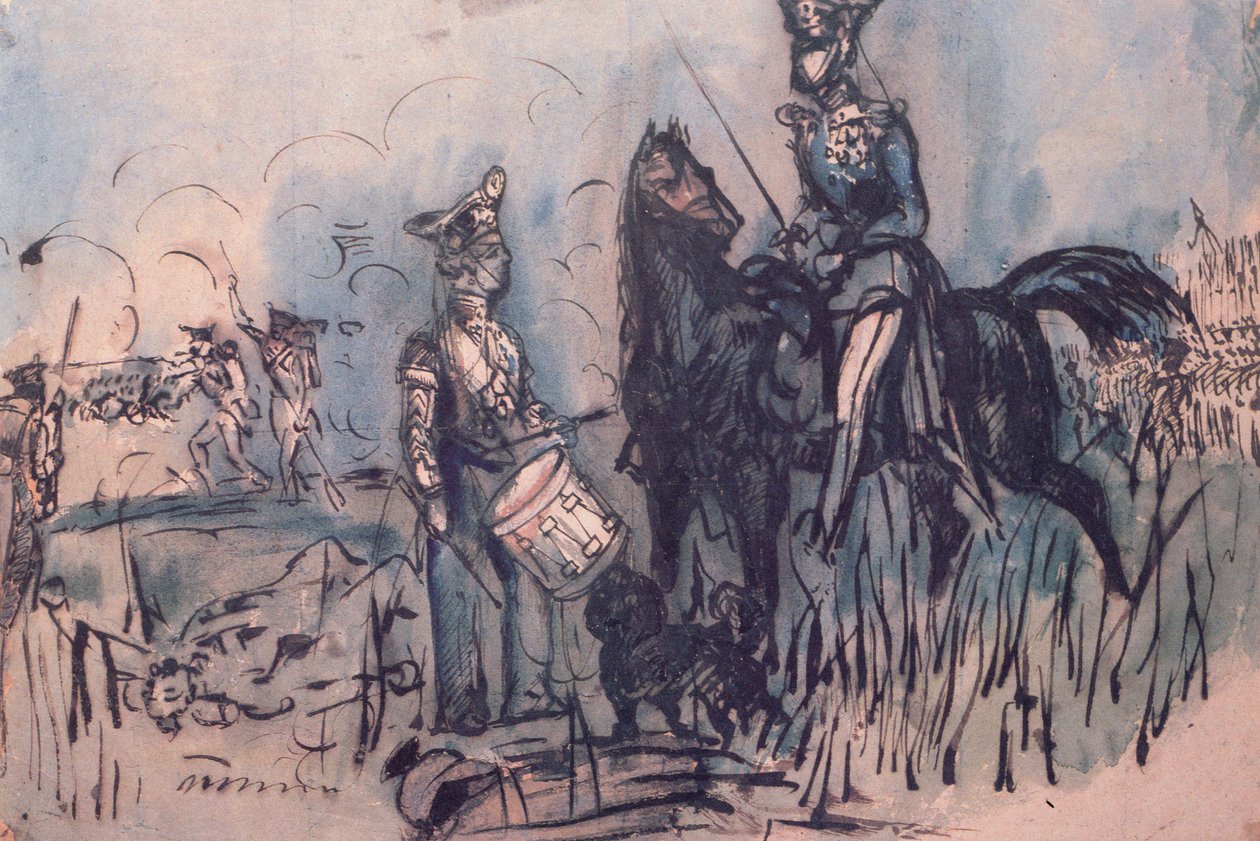 Russiske tropper ved slaget ved Inkerman, 5. november 1854 (wc og blæk og vask på papir) af Constantin Guys