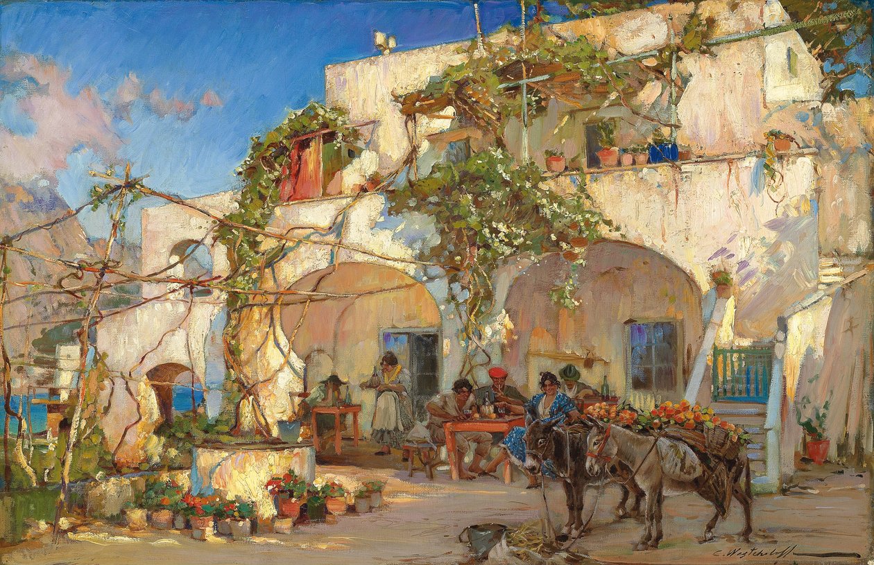 At the Tavern (olie på lærred) af Constantin Alexandrovich Westchiloff