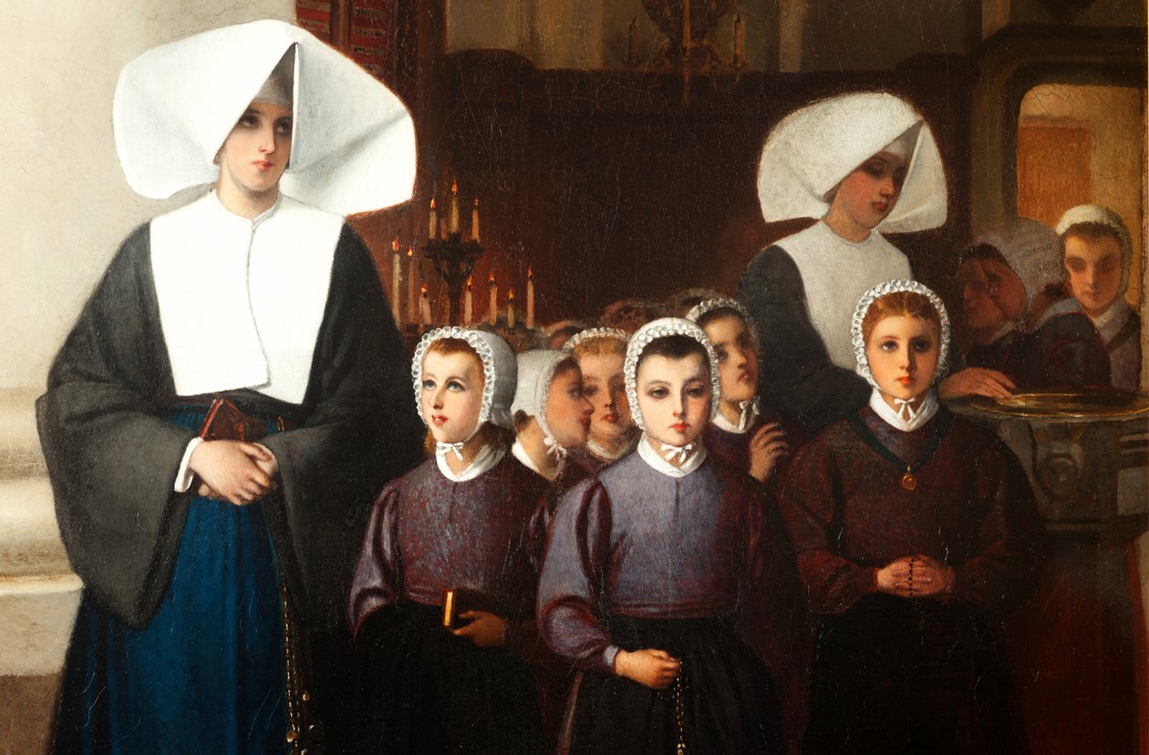 Maleri. Signeret og dateret: Constant Meunier 1864. De forældreløse børn. Olie på lærred. Detalje. af Constantin Emile Meunier