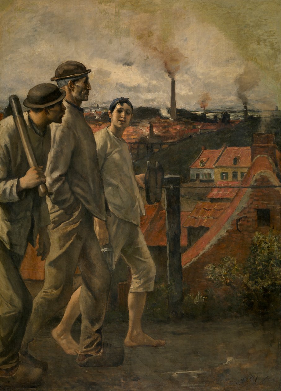Retur fra minen (olie på lærred) af Constantin Emile Meunier