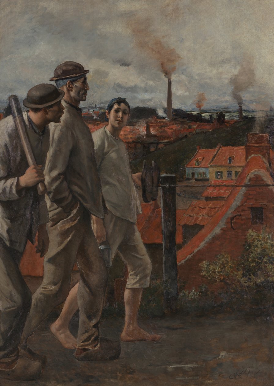 Minearbejdernes hjemkomst (olie på lærred) af Constantin Emile Meunier