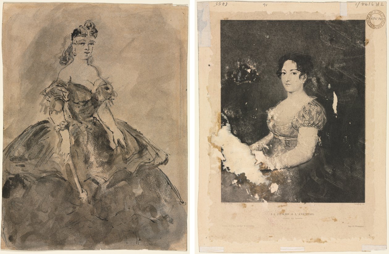 Ved Ballet (rekto); Kvinden med en fan, efter Goya (verso) af Constantin Guys