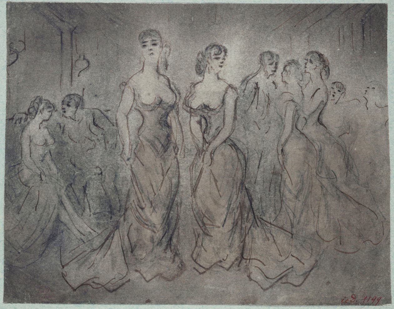 Indendørsscene fra et bordel, kvinder og mænd, ca. 1875 af Constantin Guys