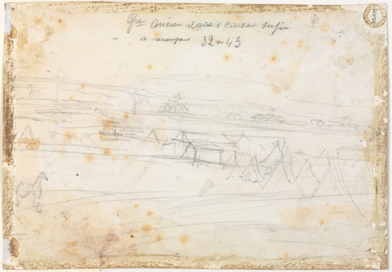 War Encampment Scene verso, 1800-tallet. af Constantin Guys