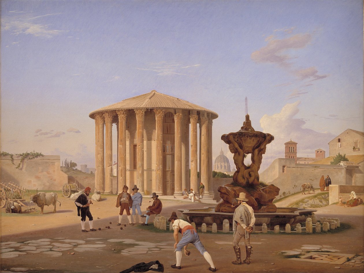 Piazza della Bocca della Verità med det såkaldte Vesta-tempel i Rom af Constantin Hansen