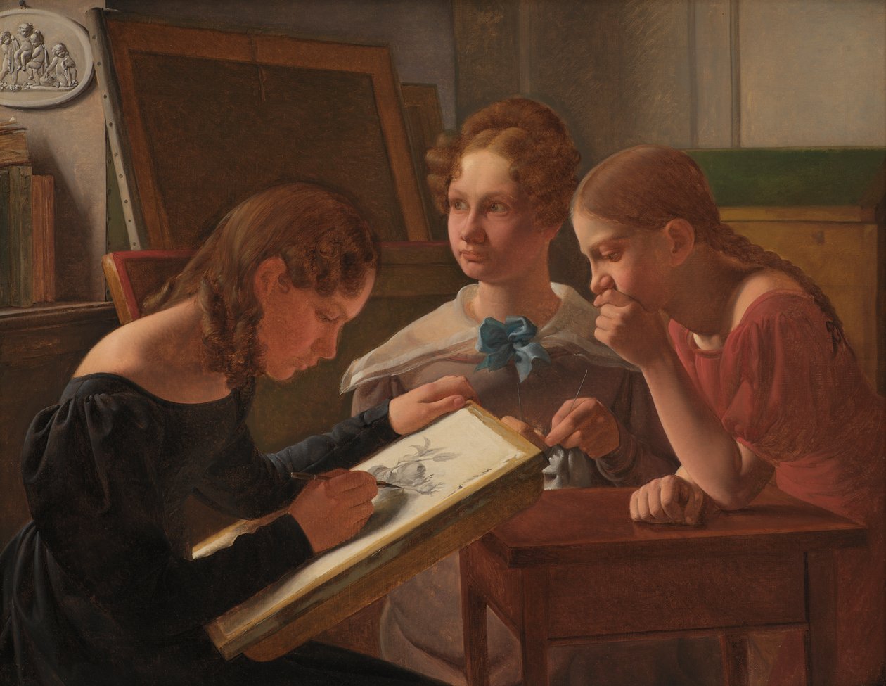 Tre unge piger. Kunstnernes søstre: Alvilde, Ida og Henriette, 1827 af Constantin Hansen