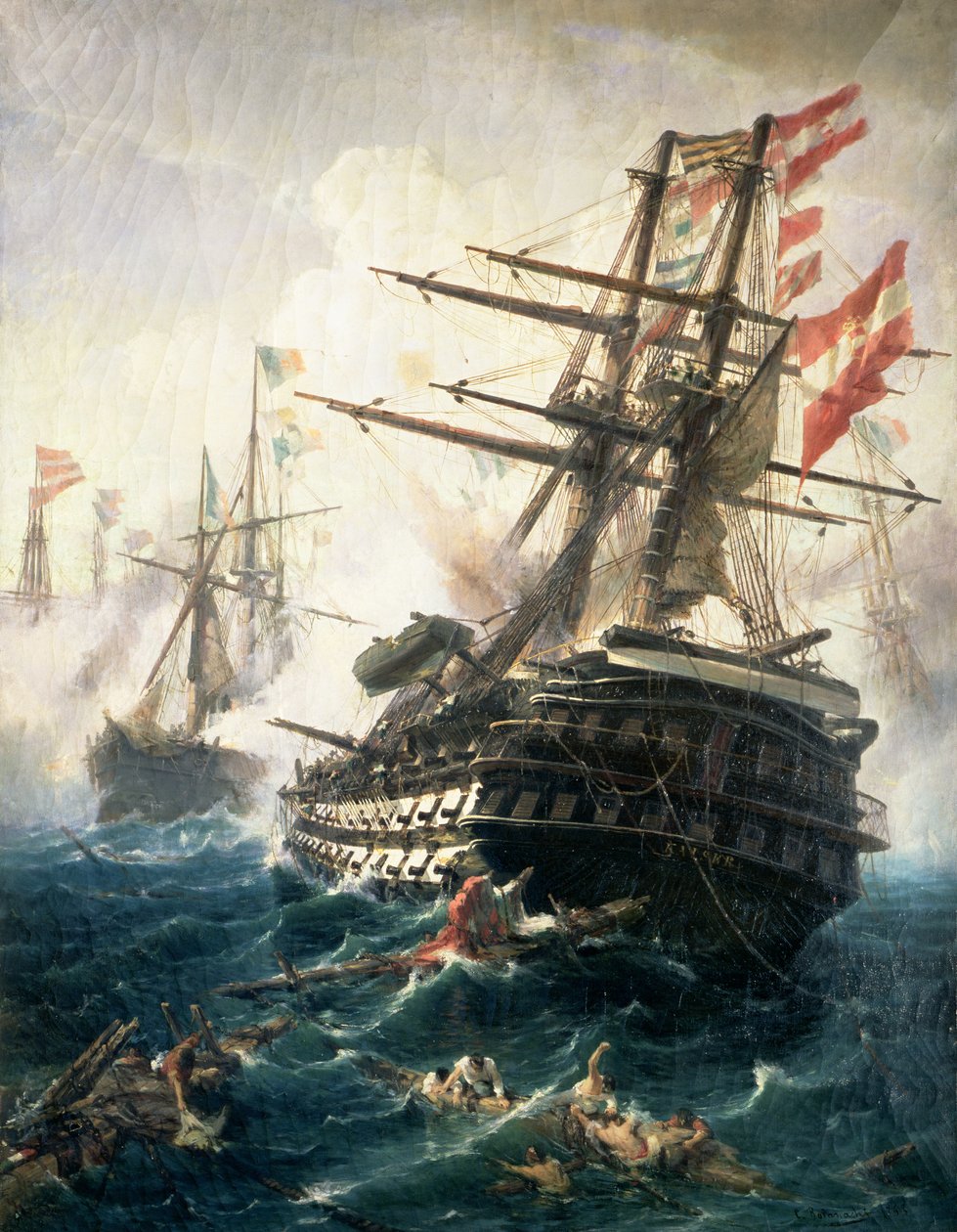 Slaget ved Lissa, udkæmpet mellem det østrig-ungarske imperium og Italien, i 1866 (olie på lærred) af Constantin Volanakis