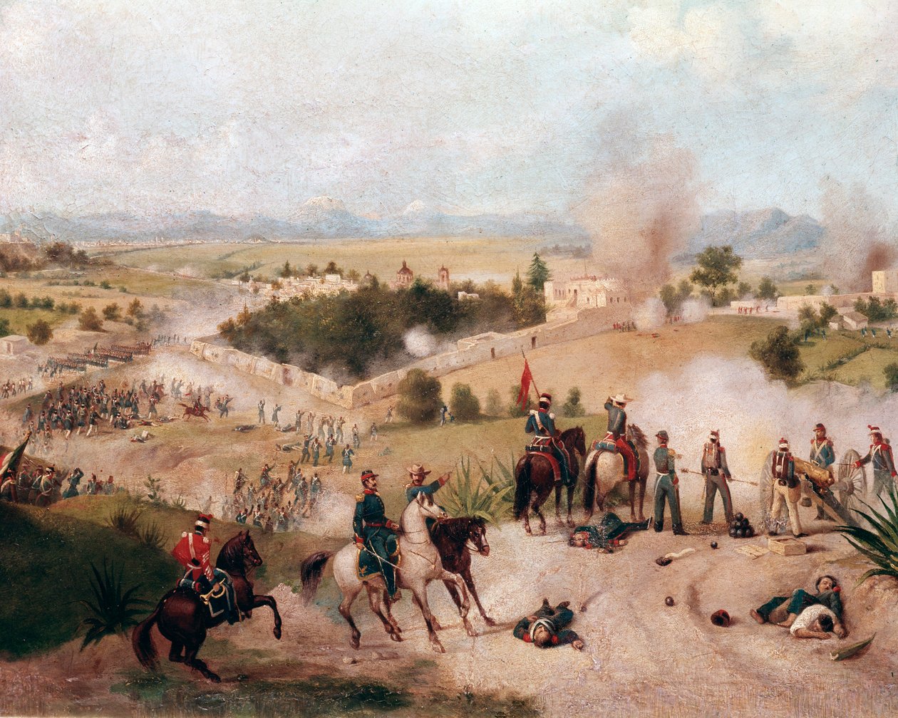 Amerikansk-mexicansk krig: udsigt over slaget ved Molino del Rey den 08/09/1847 - (Mexicansk-amerikansk krig, udsigt over slaget ved Molino del Rey) Detaljemaleri af Constantino Escalante (1836-1868) af Constantino Escalante