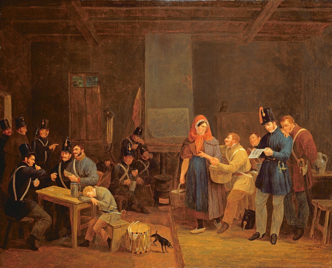 Vagtstuen for byvagten i Bruxelles, 1830 (olie på maleri) af Constantinus Fidelio Coene