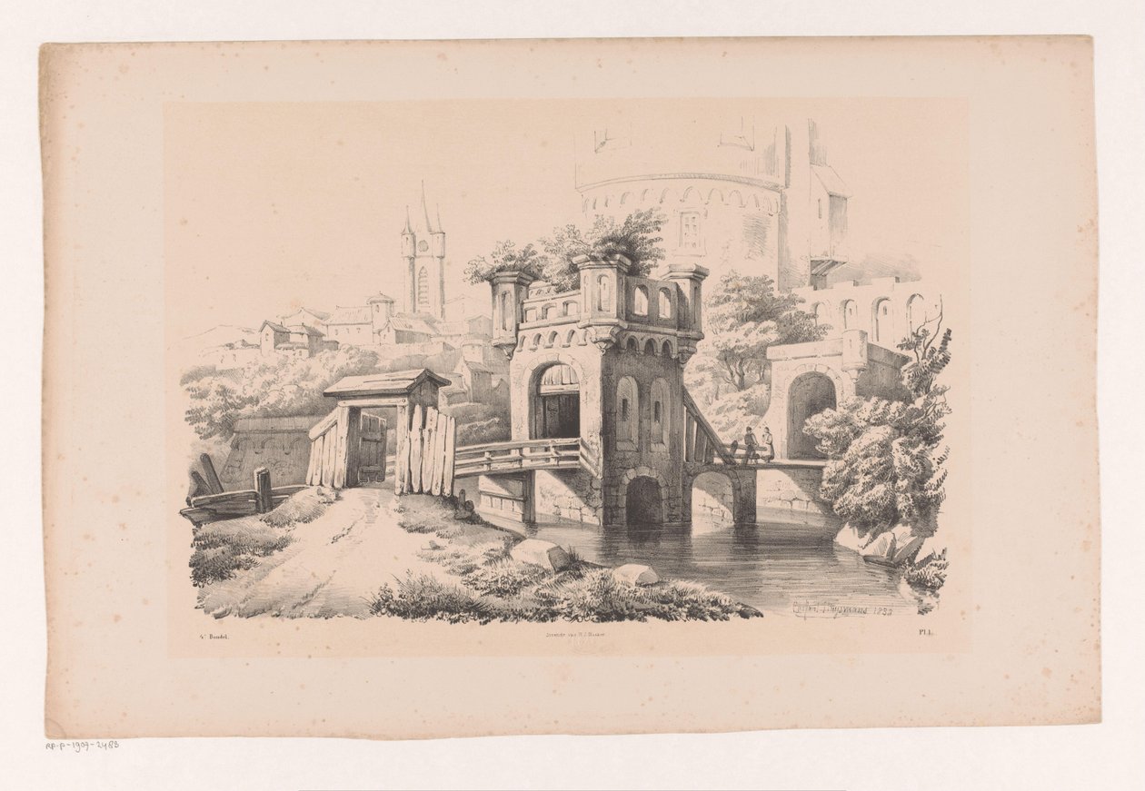 Bro med tilgroet tårn The Landscape (serietitel) af Constantinus Cornelis Huysmans
