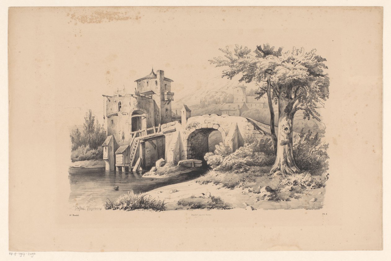 Landskab med bro og fæstningstårn The Landscape (serietitel) af Constantinus Cornelis Huysmans